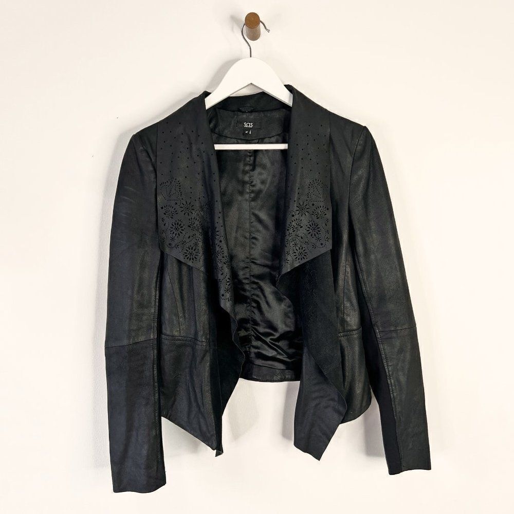 SAS Sportswear Black Genuine Leather Open Front Jacket